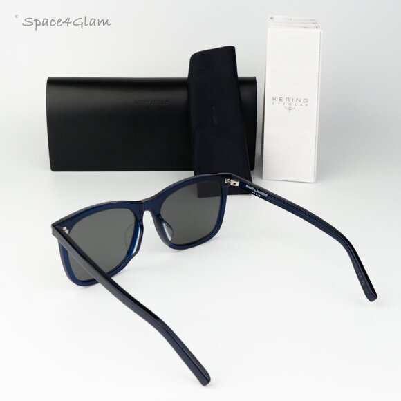 Saint Laurent Women Sunglasses Blue Silver Square SL116K 003 NEW AUTHENTIC